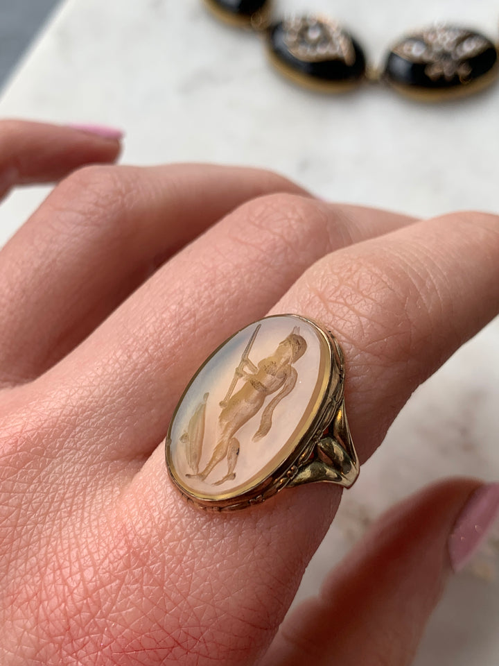 Early 19th Century White Agate Intaglio in 12k