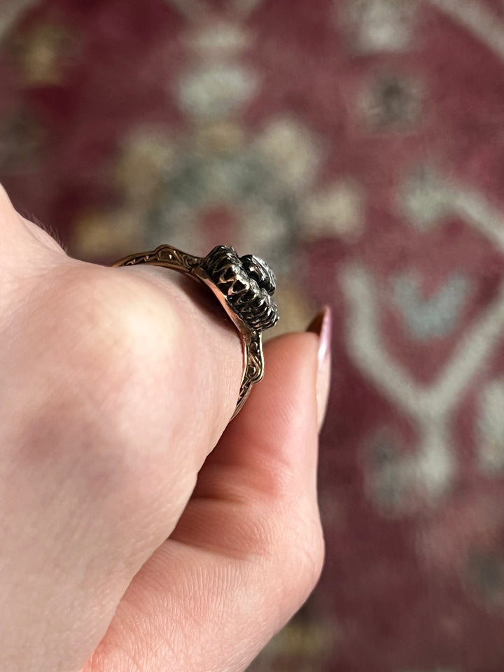 Stunning French Victorian Rose Cut Diamond Navette Ring in 14ct