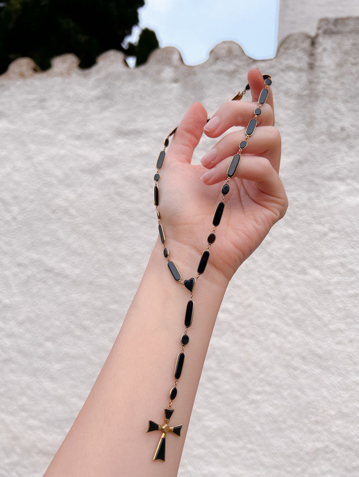 Extremely Rare C. 1820 9k Onyx "Rosary" Necklace
