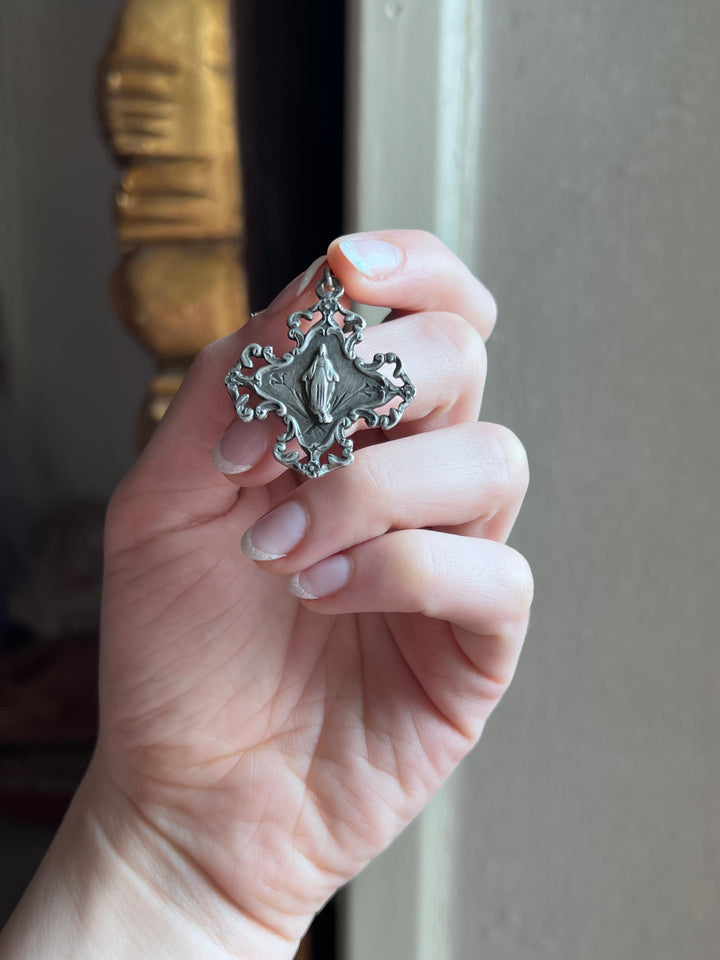 Extremely Special French Mother Mary Medal In Sterling