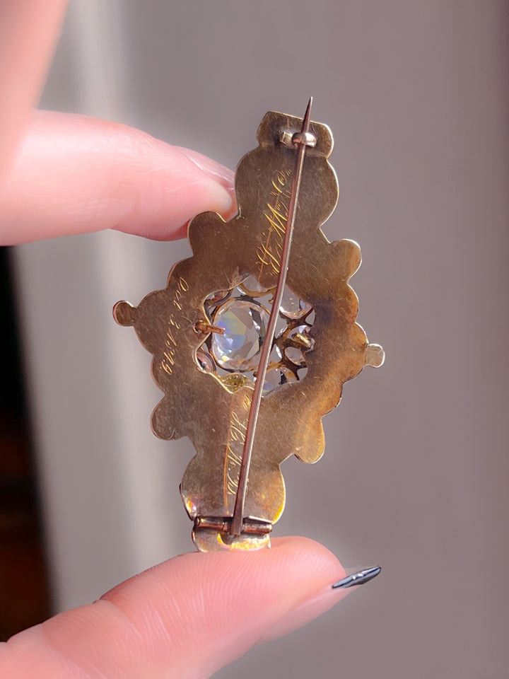 Superb Victorian 14ct Old Mine Cut Paste Brooch 1849