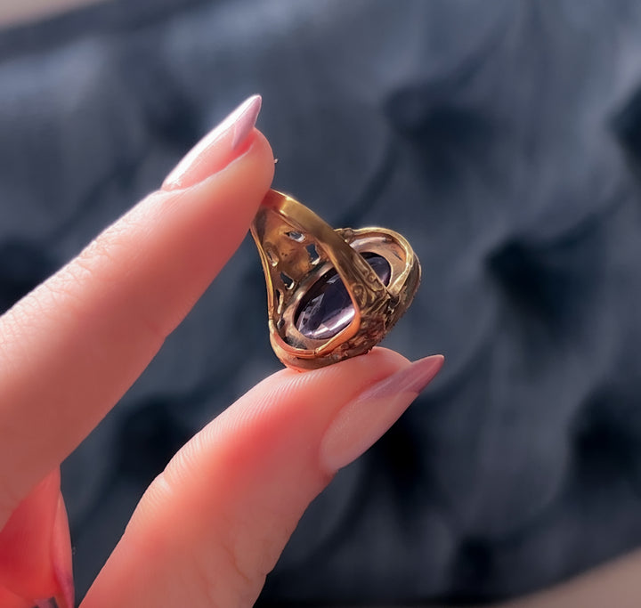 Superb Amethyst And Seed Pearl Victorian Conversion Ring