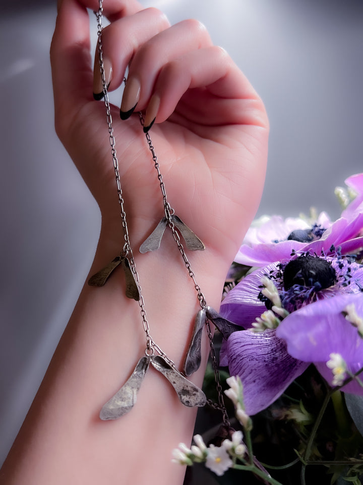 French Art Nouveau Coin Silver Sycamore Samara Necklace