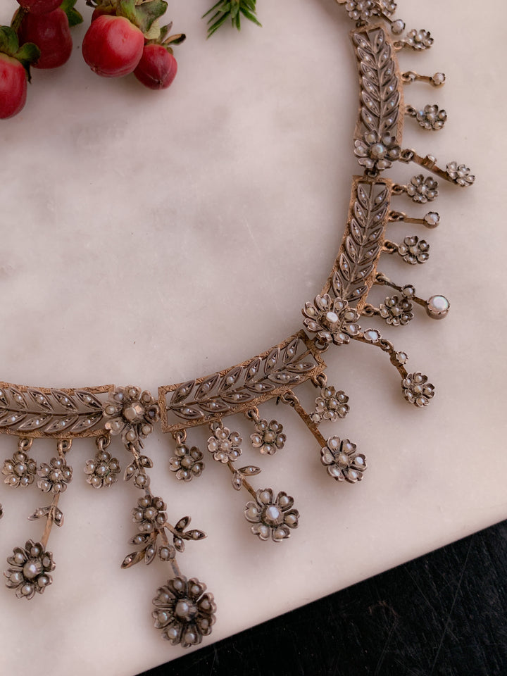 1860s French 14k and Sterling Garland Necklace in Pink Gold