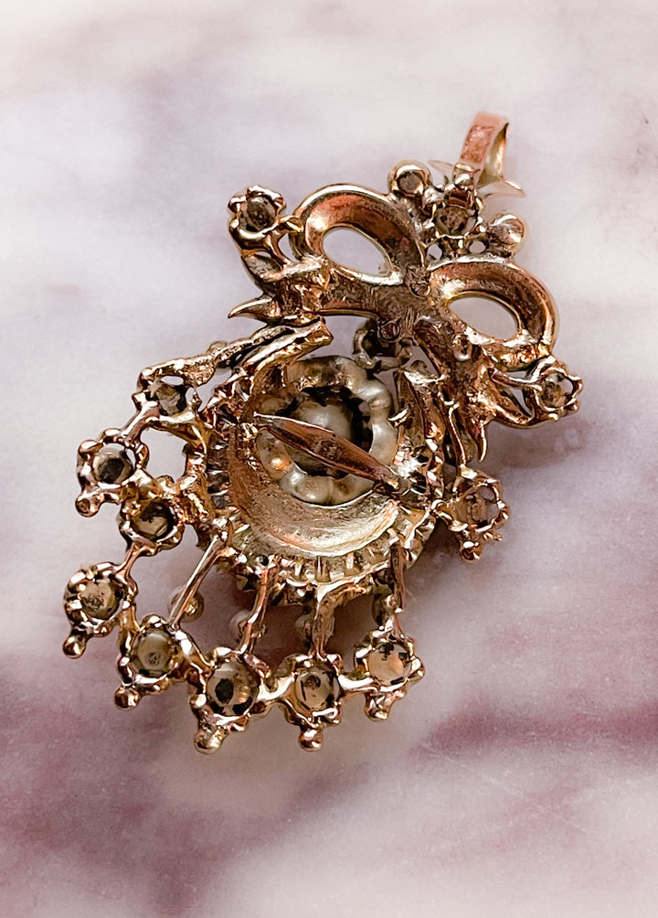 18k and Sterling Silver Rose-Cut Diamond Bow Pendant *include white and red ribbon*