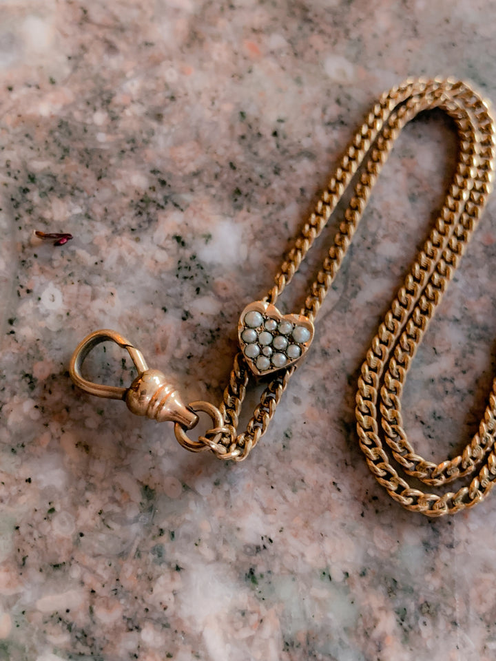 10k Hallmarked American Victorian Pearl Embellished Slide Chain