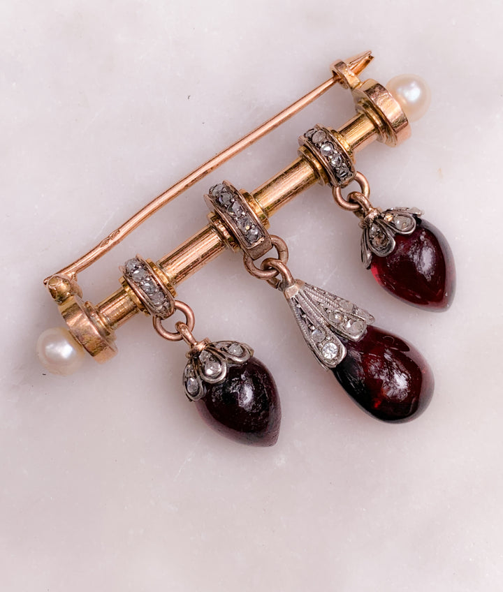 Exceptional French 18ct, Platinum, Garnet and Diamond Brooch Circa 1860-70