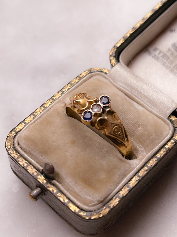 French 18k Sapphire & Diamond Ring