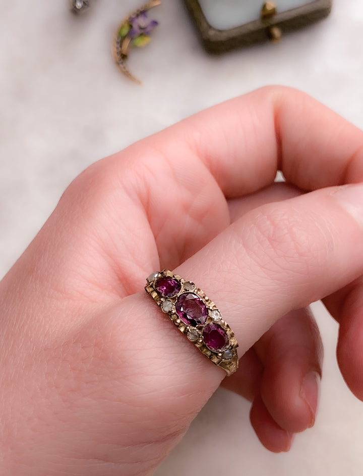 Antique 15k Tourmaline, Seed Pearl, and Paste Ring