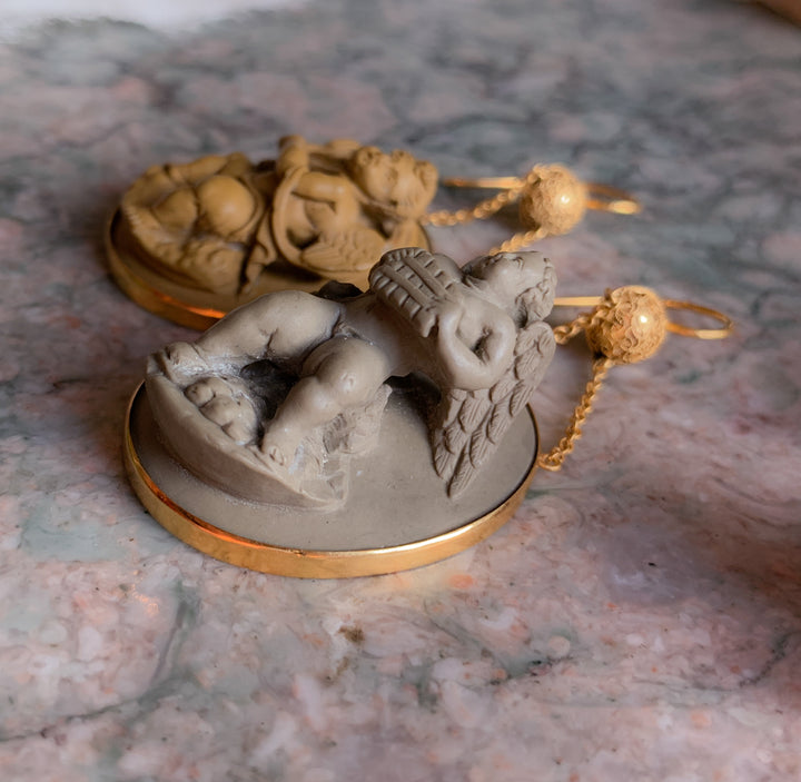 High Relief Italian Lava Cameo Earrings in 14k