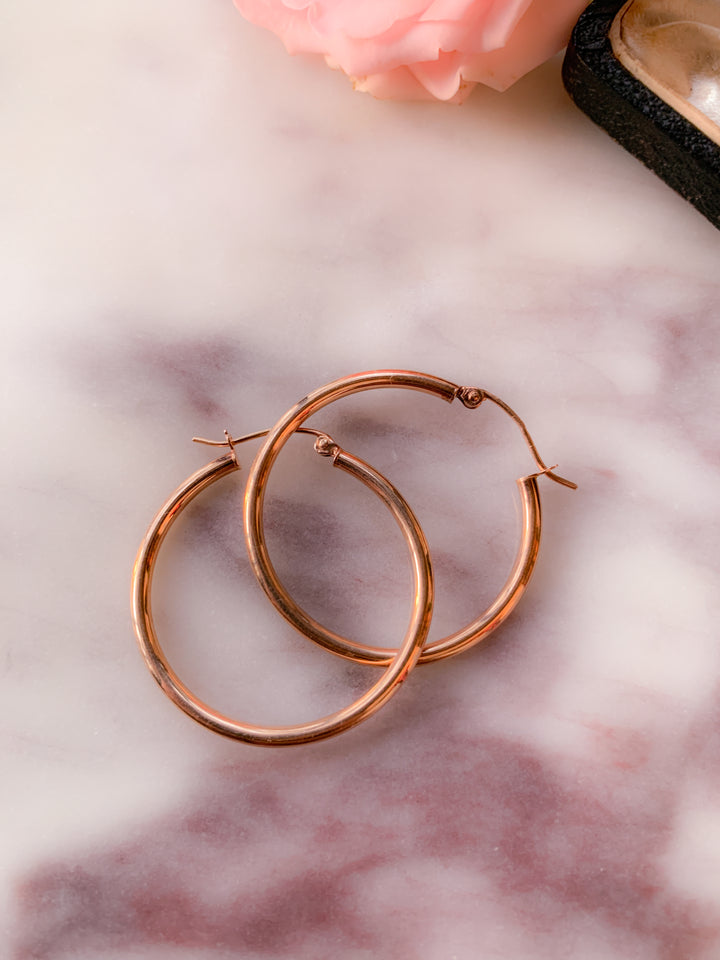 Vintage Pink Gold Hoops *