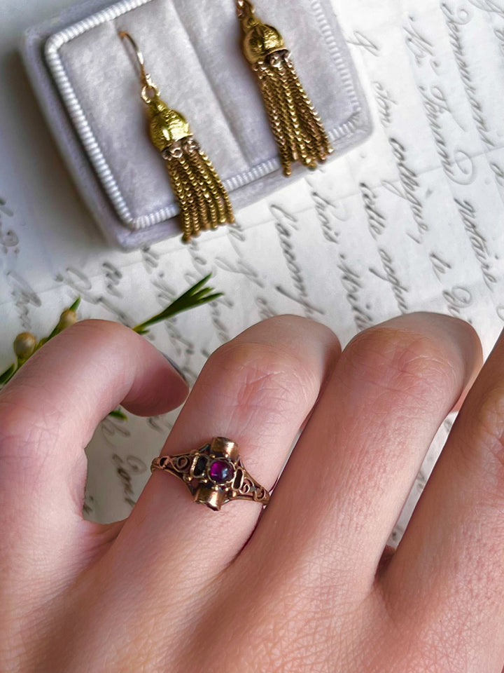 Garnet and 12k Picture Ring