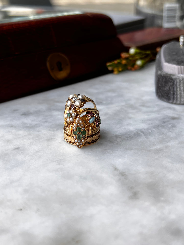 Delicious Almadine Garnet and Opal Forget-Me-Not Ring