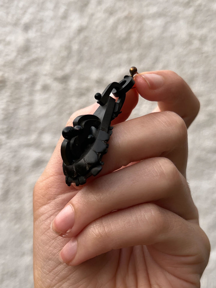 Vulcanite Earrings with Jet Boules