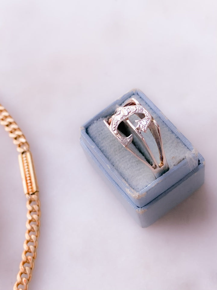 Initial "C" Ring Circa 1930 in 14k Pink Gold