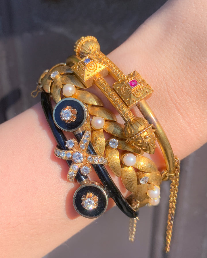 Dramatic Diamond and Black Enamel Bypass Bracelet
