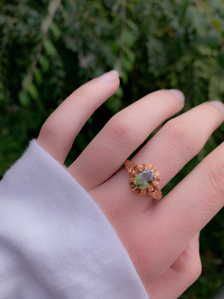 Oval Brilliant Demantoid Russian Ring in 14k Rose Gold