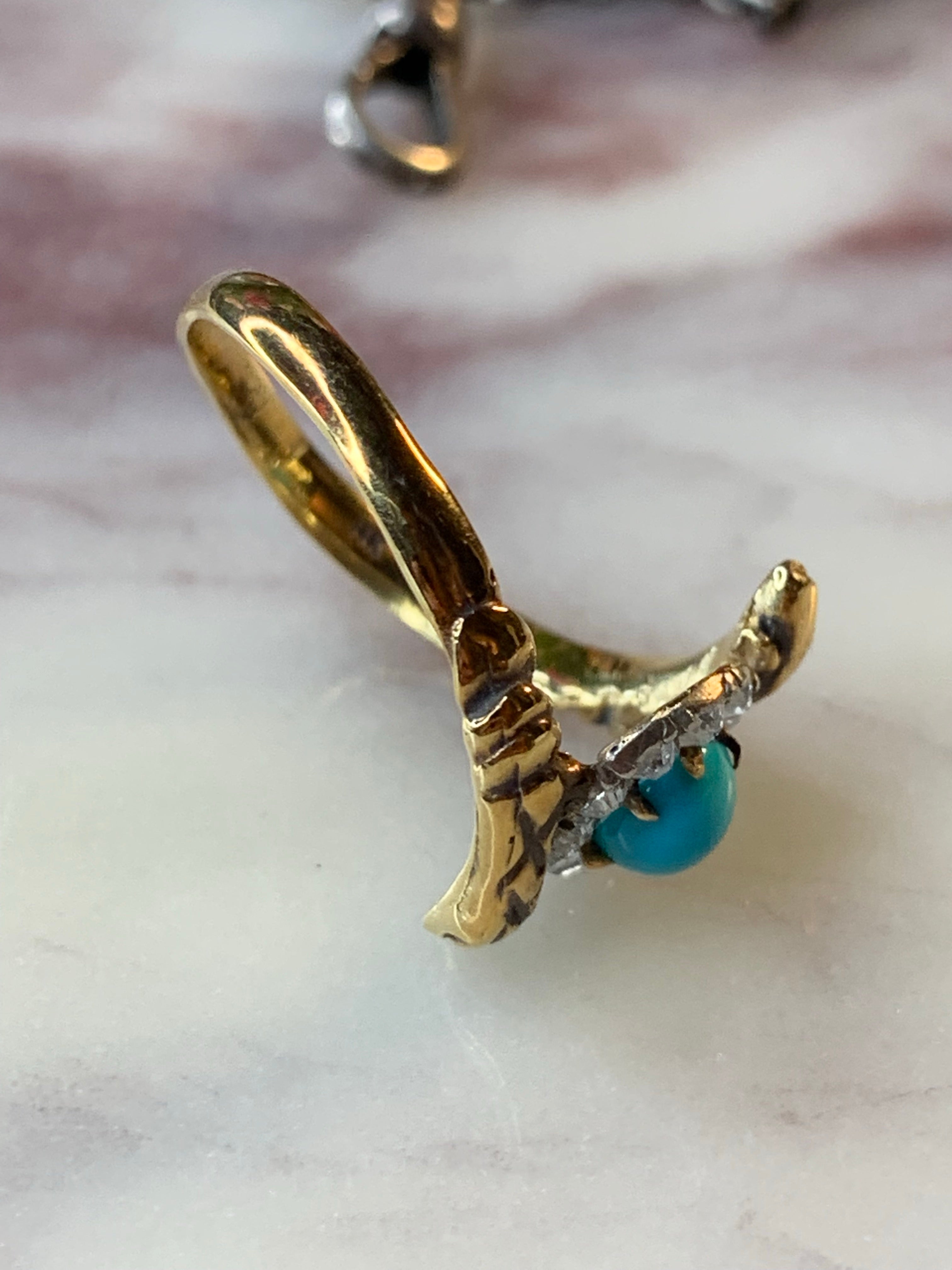 “The Serpent and the Egg” Turquoise & Diamond Snake Ring in 14k