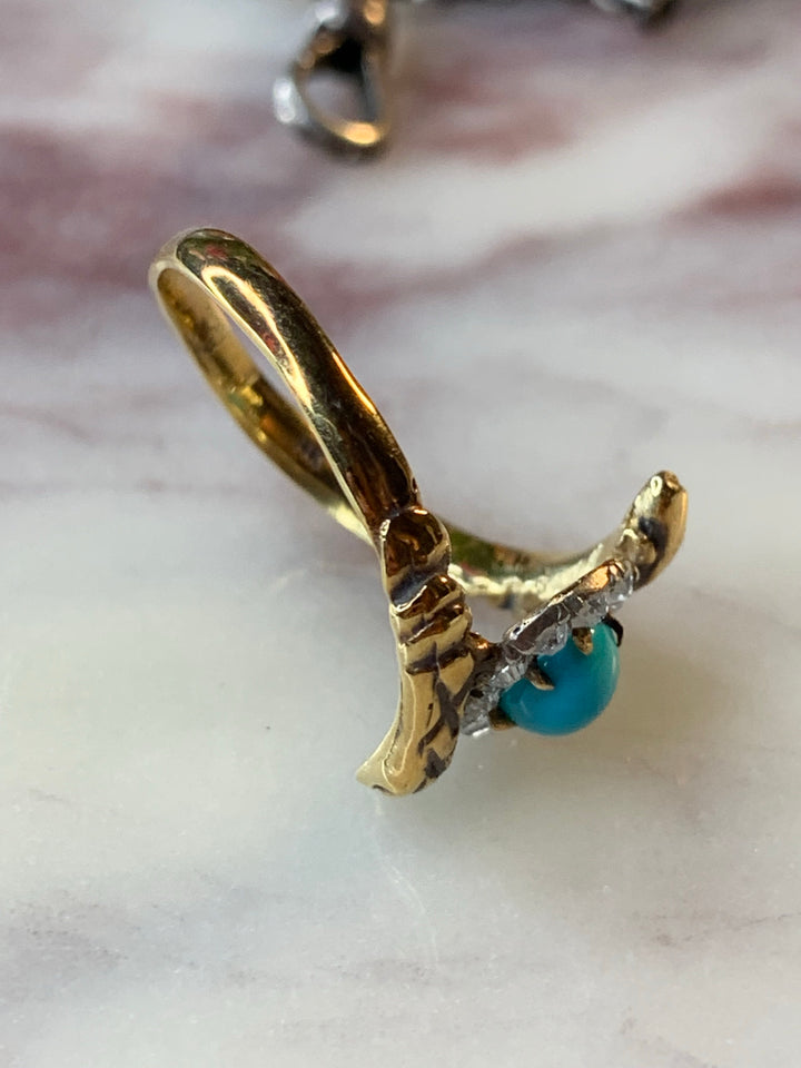 “The Serpent and the Egg” Turquoise & Diamond Snake Ring in 14k
