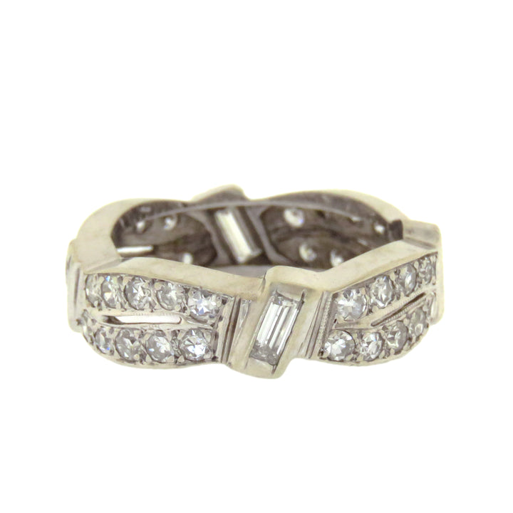 Superb Emerald Cut Diamond Mid Century Ribbon Band 1.35ctw (INCLUDE GEORGIAN FOB)