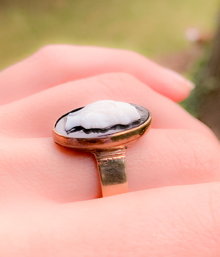 Victorian Bezel Set Onyx Cameo Ring in 14k