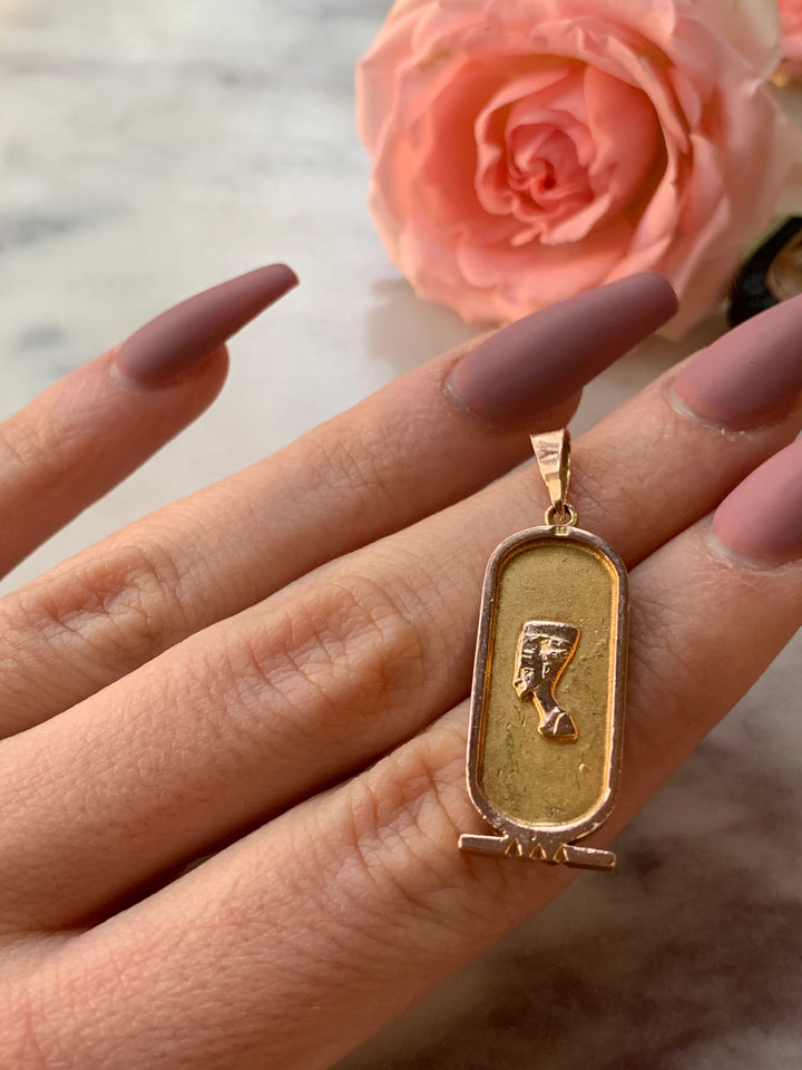 14k Neffirtiti Cartouche Pendant Circa 1990