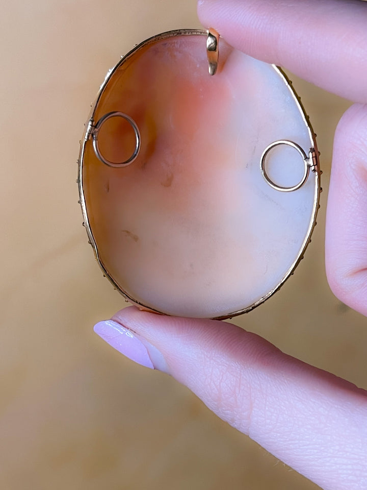 14k Bezel Set Ariadne Shell Cameo Pendant
