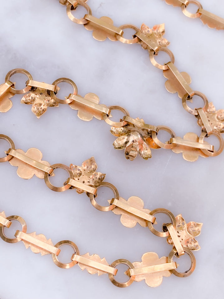 American 18k Floral Book Chain Necklace Circa 1870