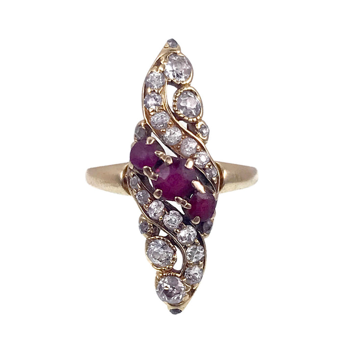 Victorian Diamond and Ruby Navette Ring