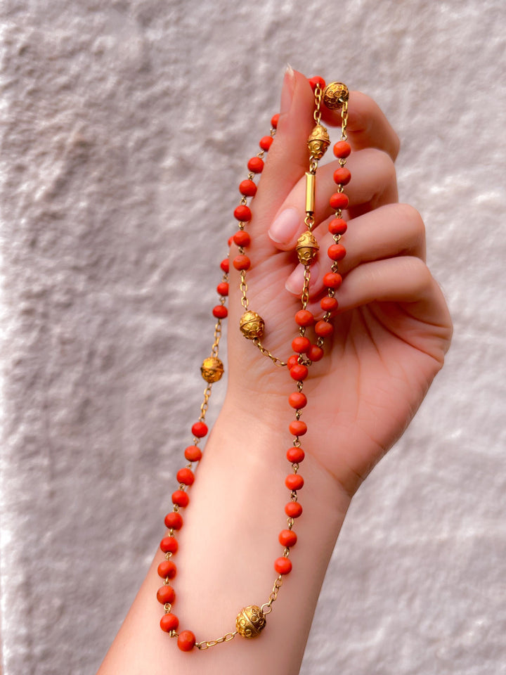 Coral and 15k Archaeological Revival Victorian Necklace