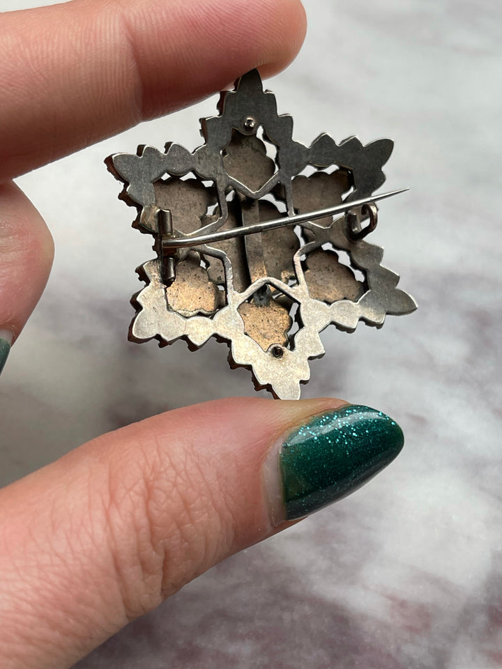 Victorian Bohemian Garnet Star in Low Grade Silver