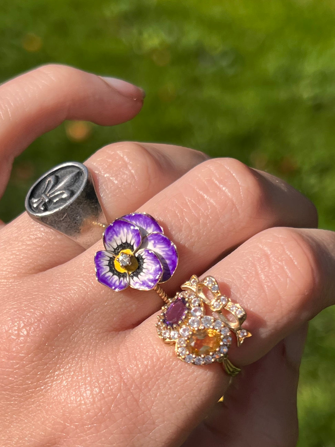 10k Double Heart Ring of Amethyst And Citrine