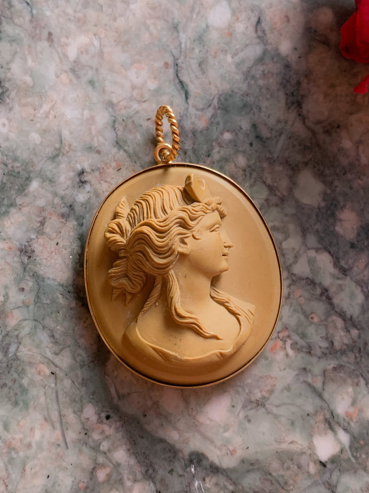 Italian Carved Lava Cameo of Goddess Diana *