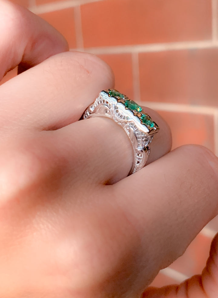 *hold for R* 18k Art Deco Emerald Trilogy Ring