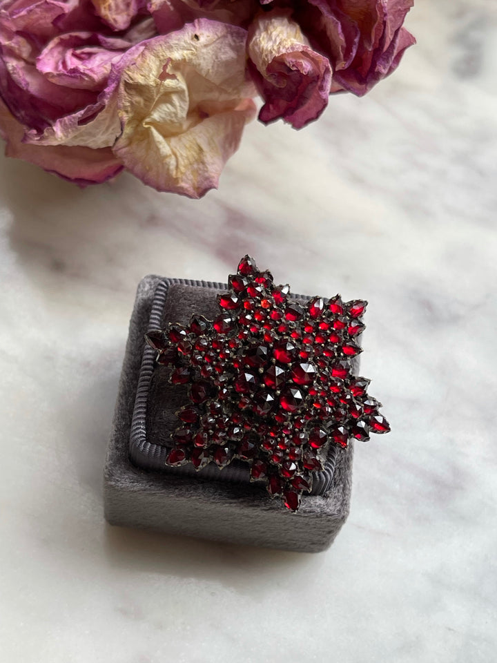 Victorian Bohemian Garnet Star in Low Grade Silver