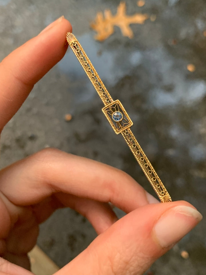 Stunning 14ct American Bar Brooch with Natural Sapphire Circa 1910, Pre-Deco, 2.25” length