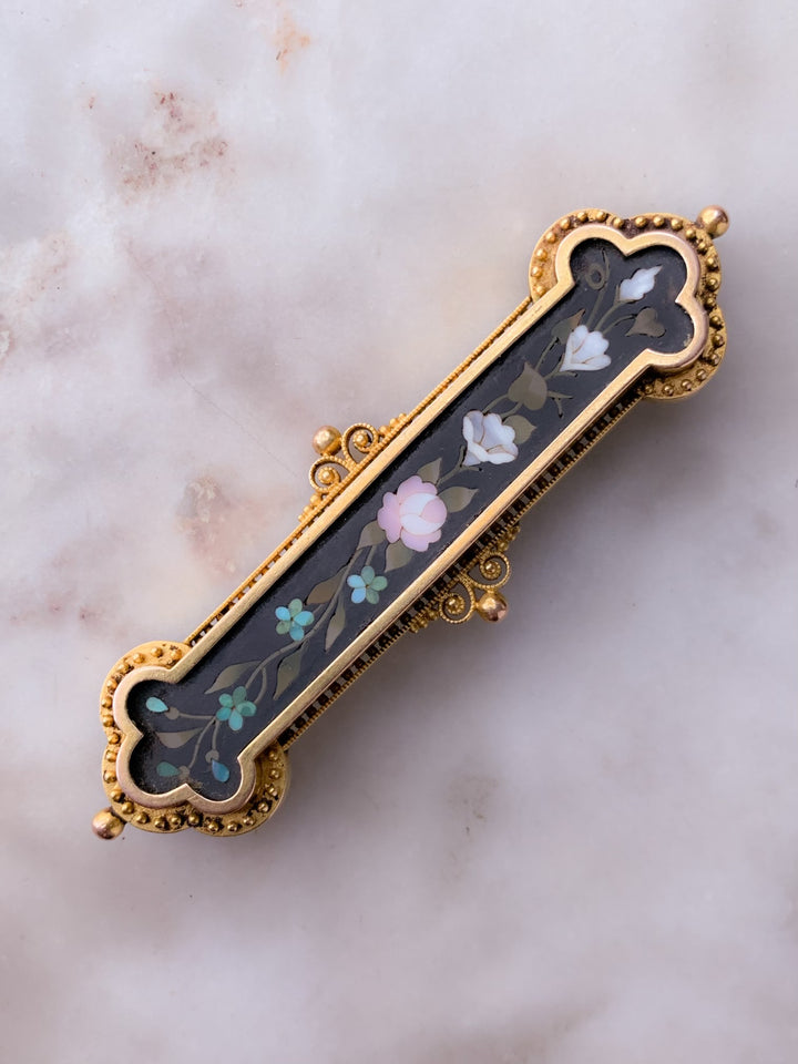 14k Italian Pietradura Brooch Circa 1860