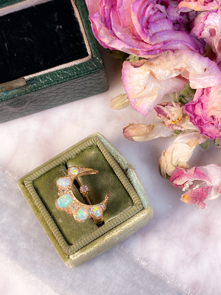 18k Opal and Diamond Crescent Conversion Ring
