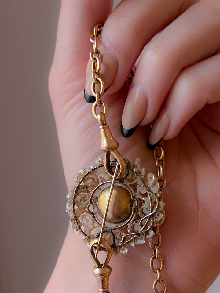 Rare Early 19th Century Pearl Work Brooch