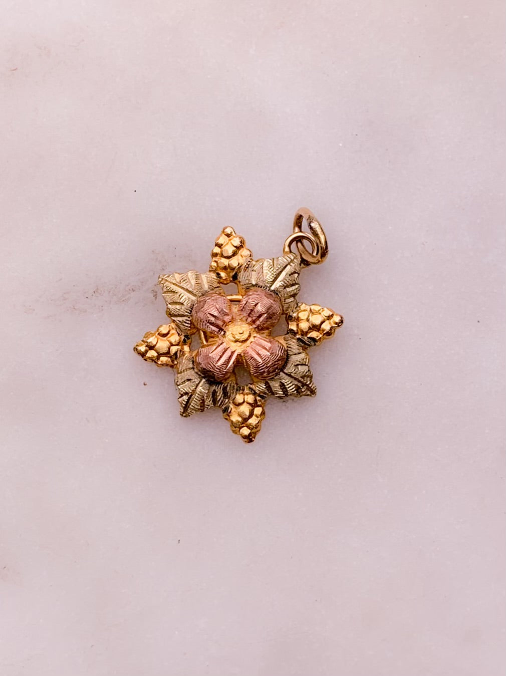 Early Vintage Tri-Color Gold Floral Charm in 14k