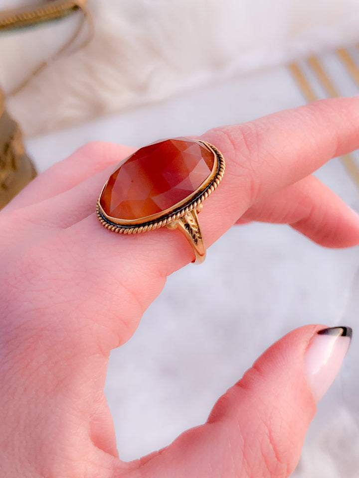 Gorgeous Carnelian Facet Top Ring in 14k