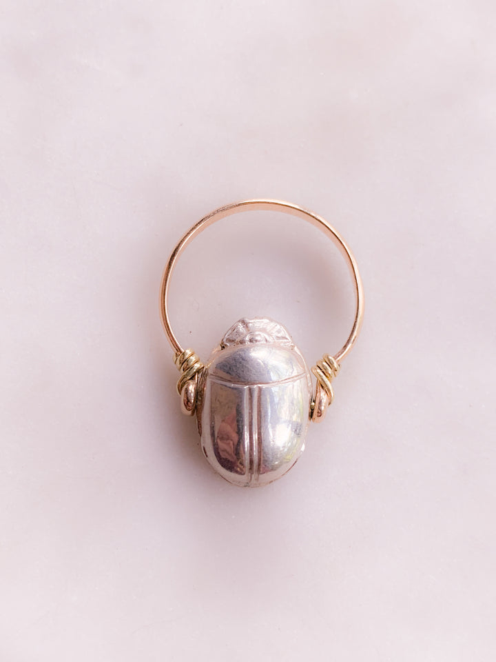 Platinum & 14k Scarab Flip Ring Size 6.5