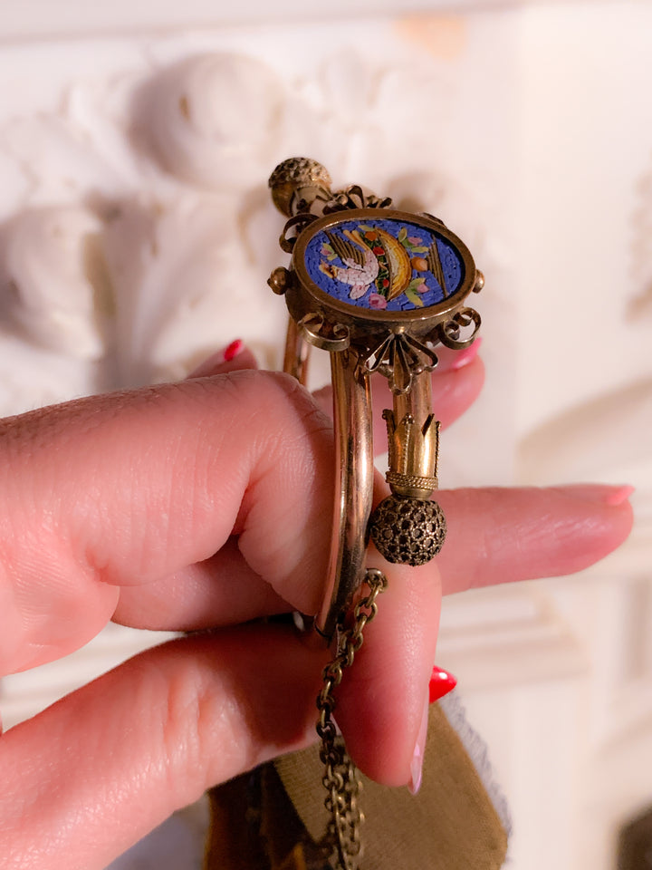 Micromosaic Embellished Bangle in Gold Fill