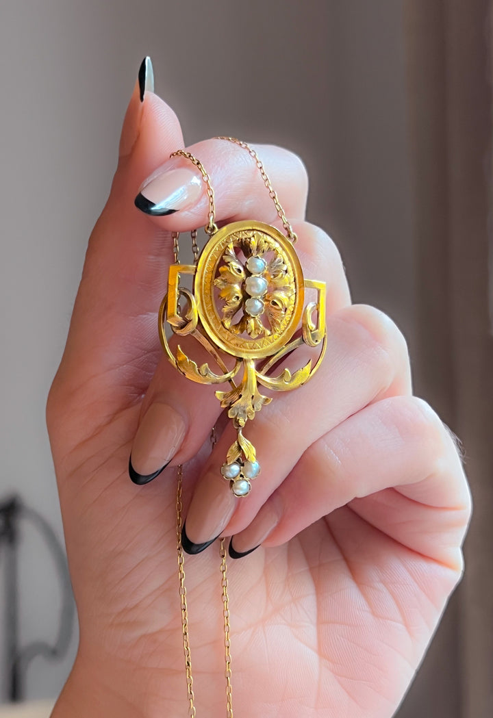 18ct Napoleón III Period Dinner Necklace with Pearls and Scrolls