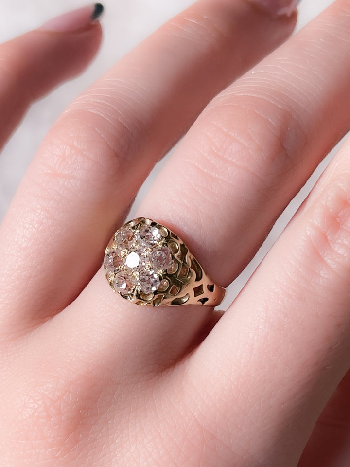 Victorian Old-Mine Cut Diamond Cluster Ring