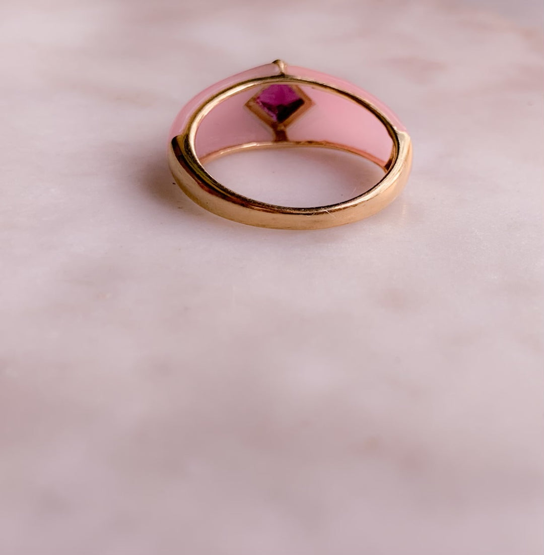 14k Rose Quartz and Almandine Garnet Vintage Ring