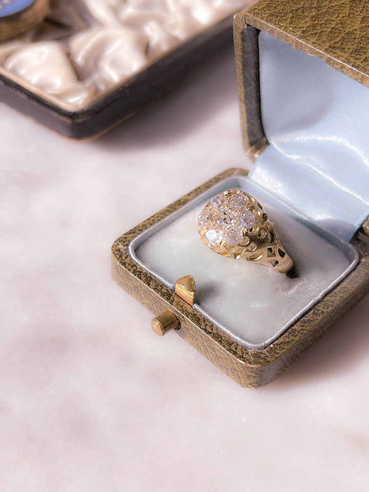 Victorian Old-Mine Cut Diamond Cluster Ring