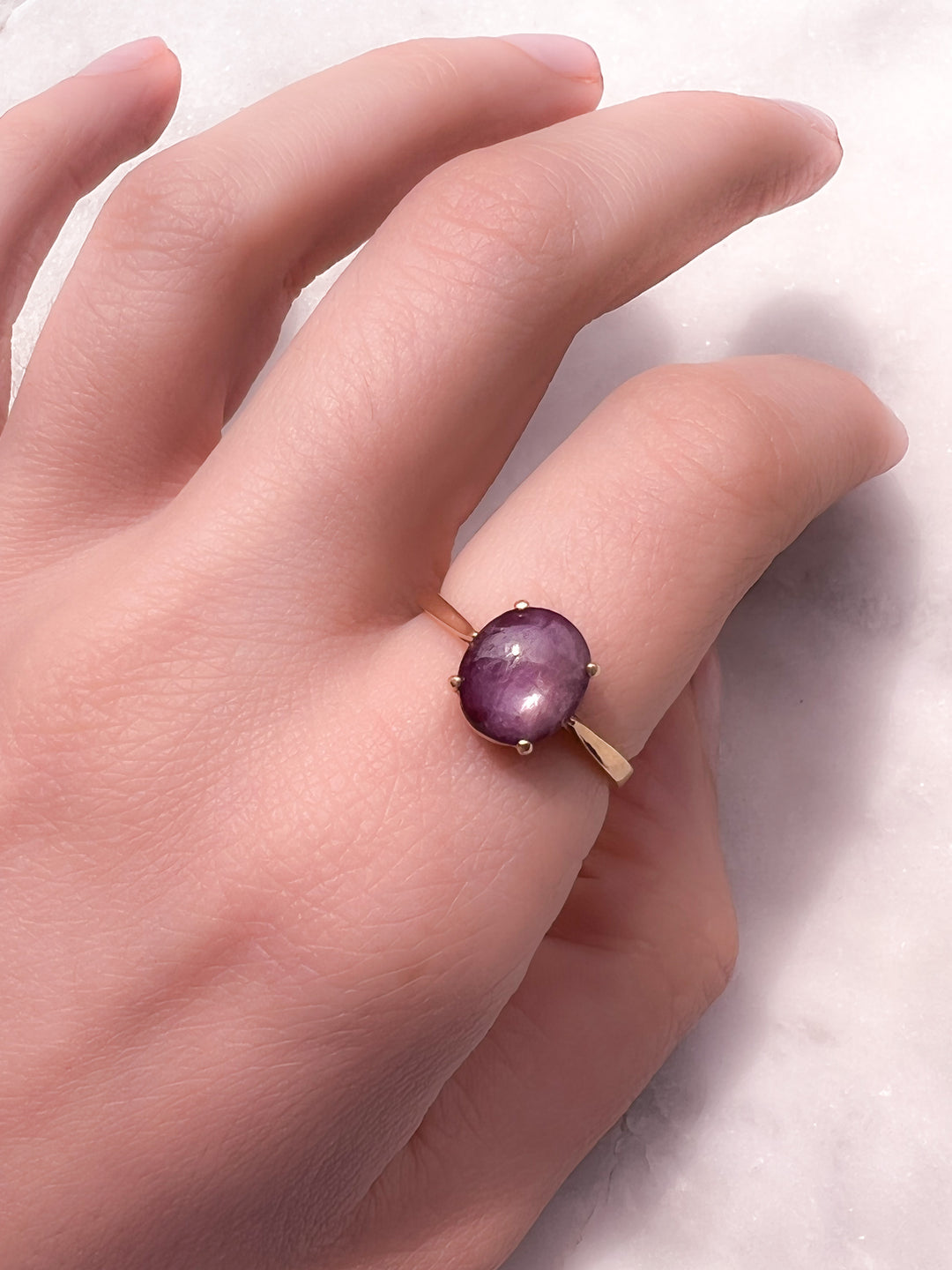 Sumptuous Plum Purple Star Sapphire Ring in 10k