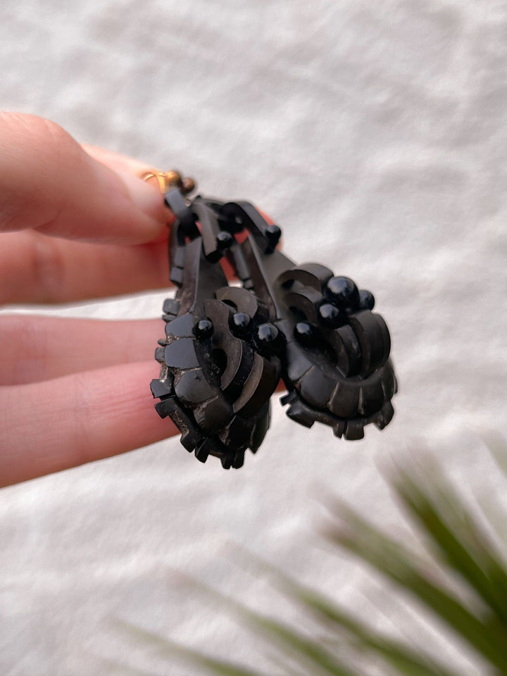 Vulcanite Earrings with Jet Boules