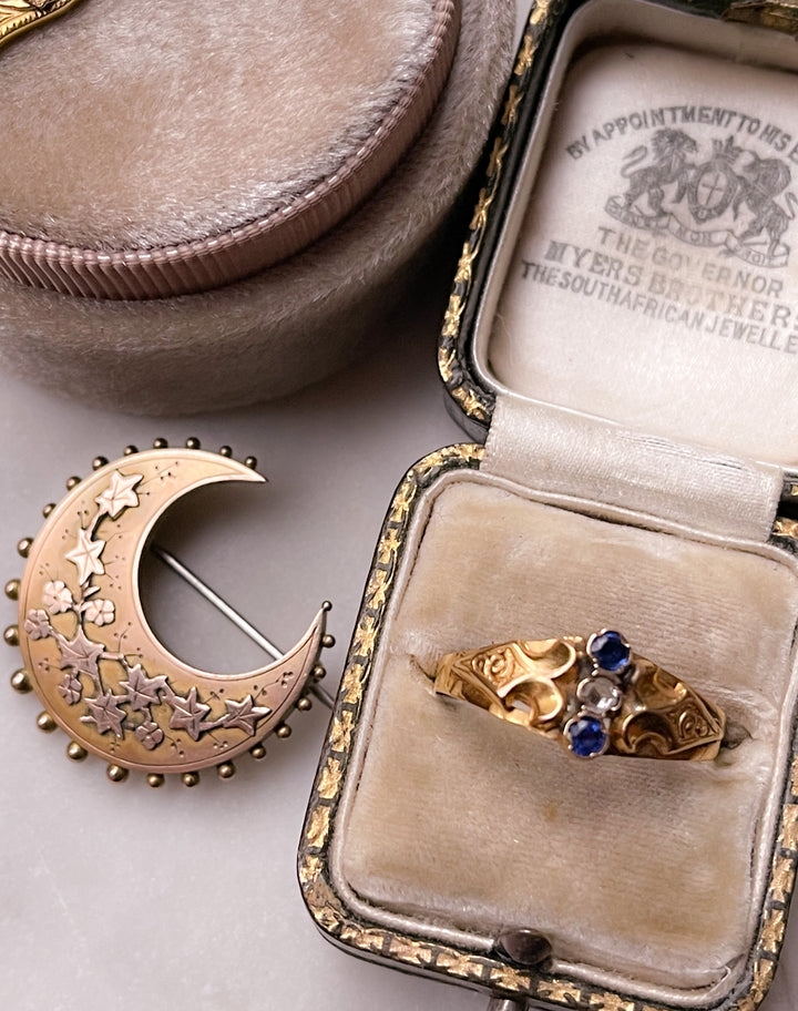 French 18k Sapphire & Diamond Ring